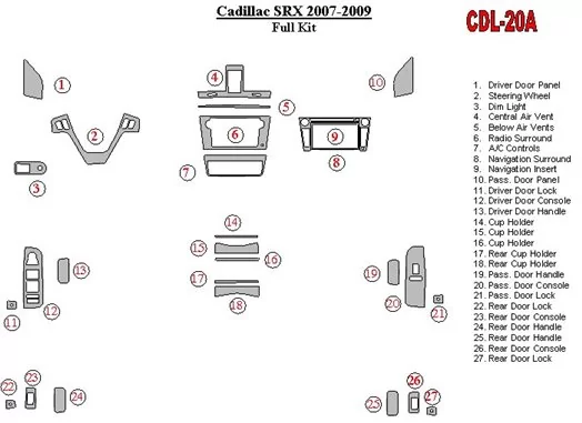 Cadillac SRX 2007-2009 Full Set Decor de carlinga su interior