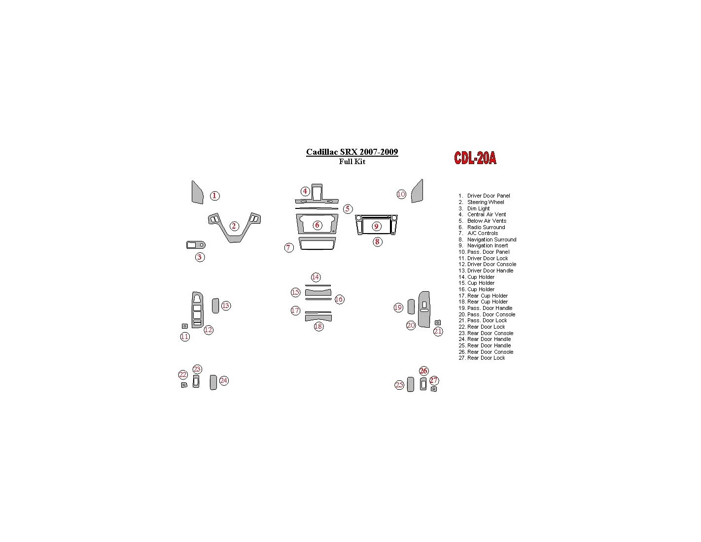 Cadillac SRX 2007-2009 Full Set Interior BD Dash Trim Kit