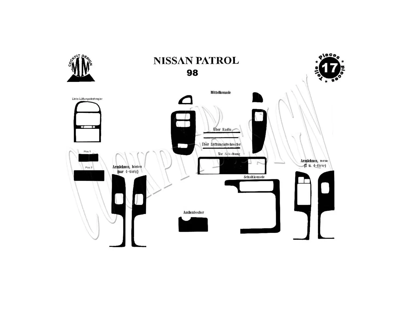 Nissan Patrol 03.1998 3M 3D Interior Dashboard Trim Kit Dash Trim Dekor 17-Parts