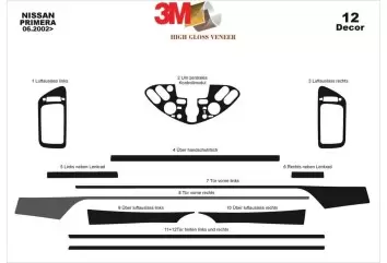 Nissan Primera 06.02 - 06.06 3D Inleg dashboard Interieurset aansluitend en pasgemaakt op he 12 -Teile