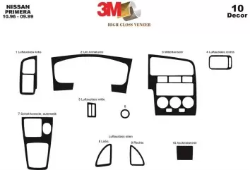 Nissan Primera 96-99 Mittelkonsole Armaturendekor Cockpit Dekor 10-Teilige - 2- Cockpit Dekor Innenraum