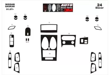 Nissan Qashqaı 01.07 - 12.10 3D Inleg dashboard Interieurset aansluitend en pasgemaakt op he 24 -Teile