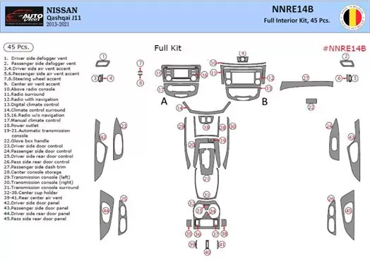 Nissan Qashqai 2013 2021 3D Interior Dashboard Trim Kit Dash Trim Dekor 45 Parts
