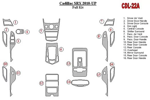 Cadillac SRX 2010-UP Full Set Cruscotto BD Rivestimenti interni