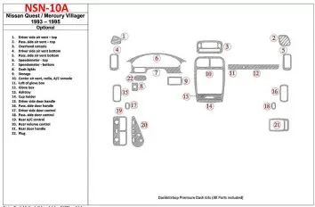 Nissan Quest 1993-1995 Full Set, 21 Parts set BD Interieur Dashboard Bekleding Volhouder