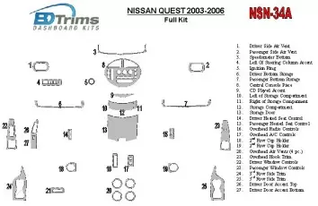 Nissan Quest 2003-2006 Full Set Decor de carlinga su interior