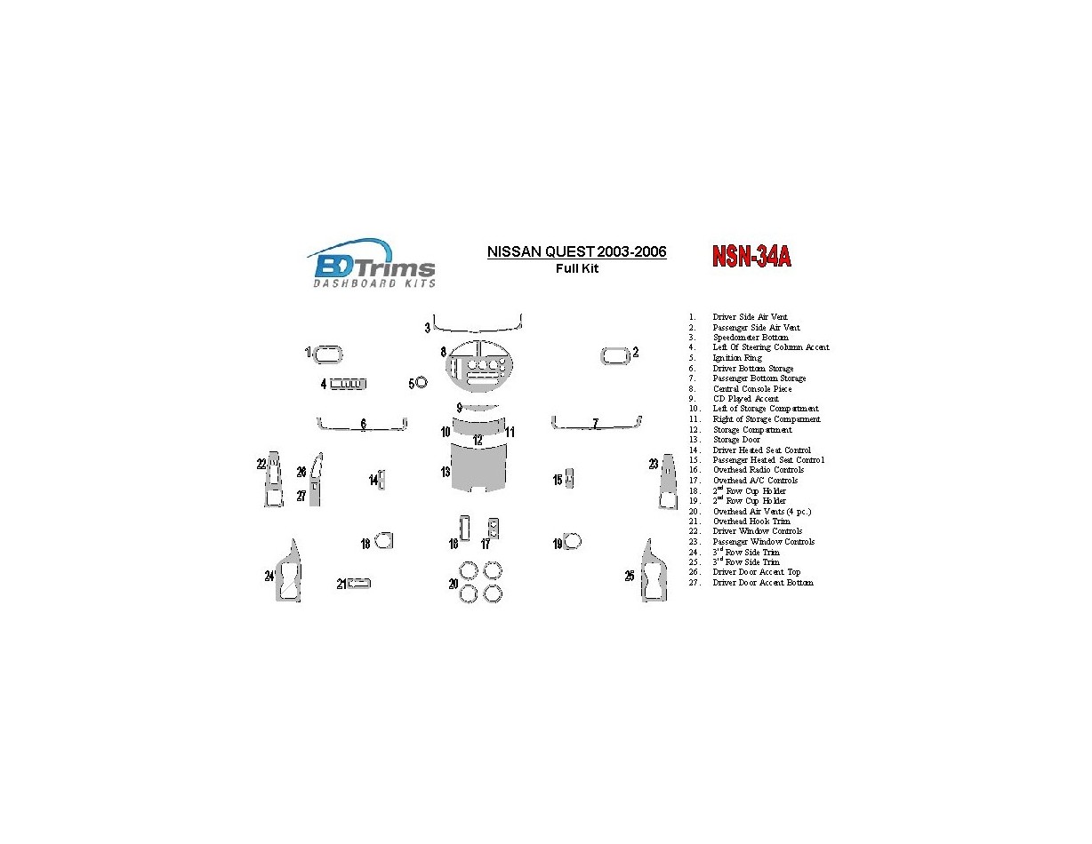 Nissan Quest 2003-2006 Full Set Interior BD Dash Trim Kit