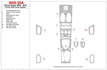 Nissan Rogue 2008-2010 Full Set, With Center Speaker Interior BD Dash Trim Kit