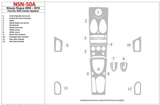 Nissan Rogue 2008-2010 Ensemble Complet, Avec Center Speaker BD Kit la décoration du tableau de bord - 1 - habillage decor de ta