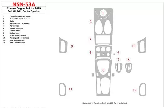 Nissan Roque 2011-UP Ensemble Complet, Avec Center Speaker BD Kit la décoration du tableau de bord - 1 - habillage decor de tabl