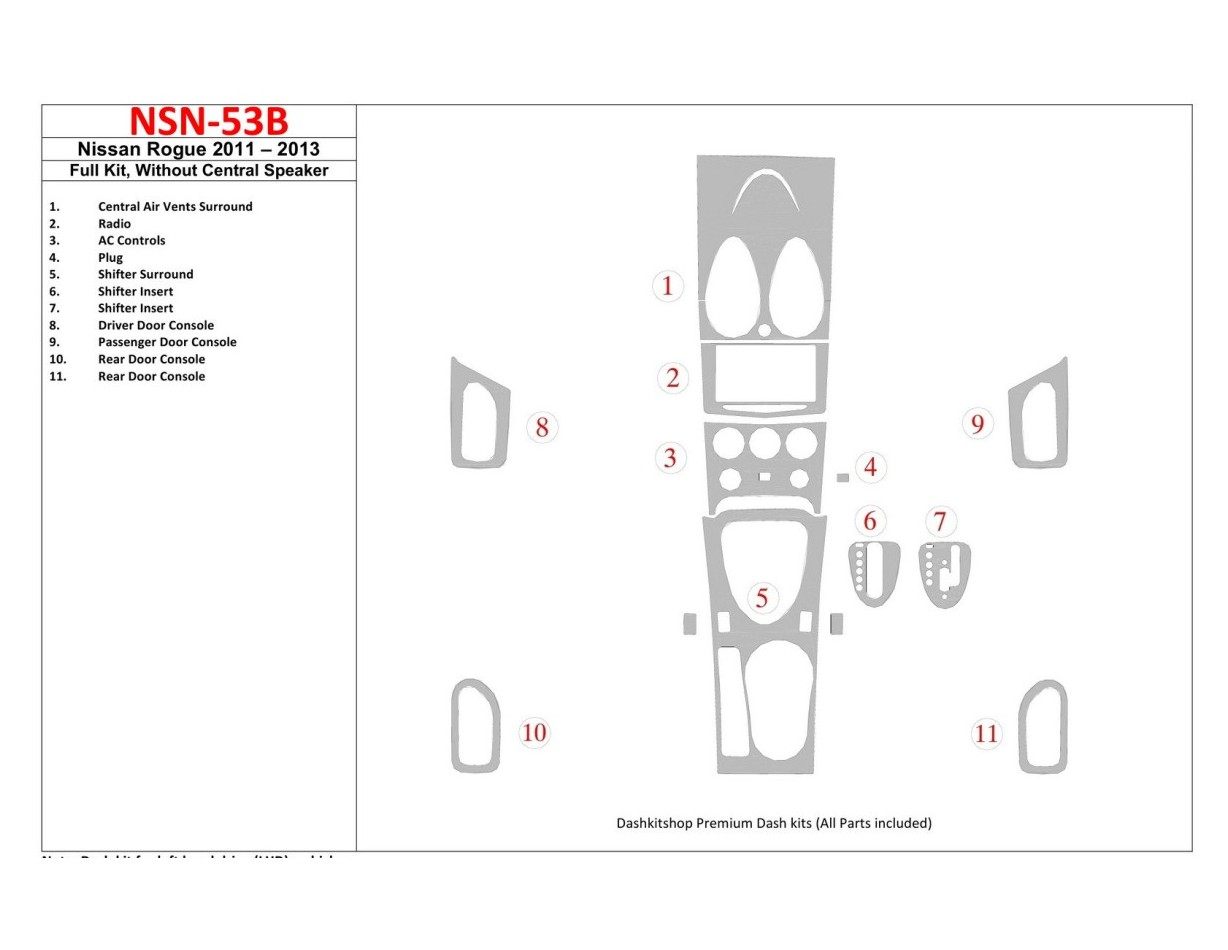 Nissan Roque 2011-UP Full Set, Without Center Speaker Interior BD Dash Trim Kit