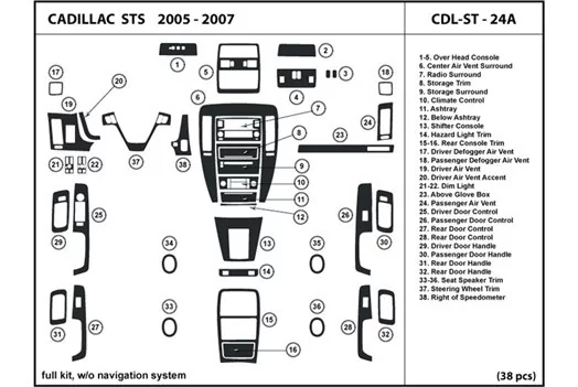 CADILLAC Cadillac STS 2008-2012 Full Set, With NAVI, Without NAVI Interior BD Dash Trim Kit €64.99