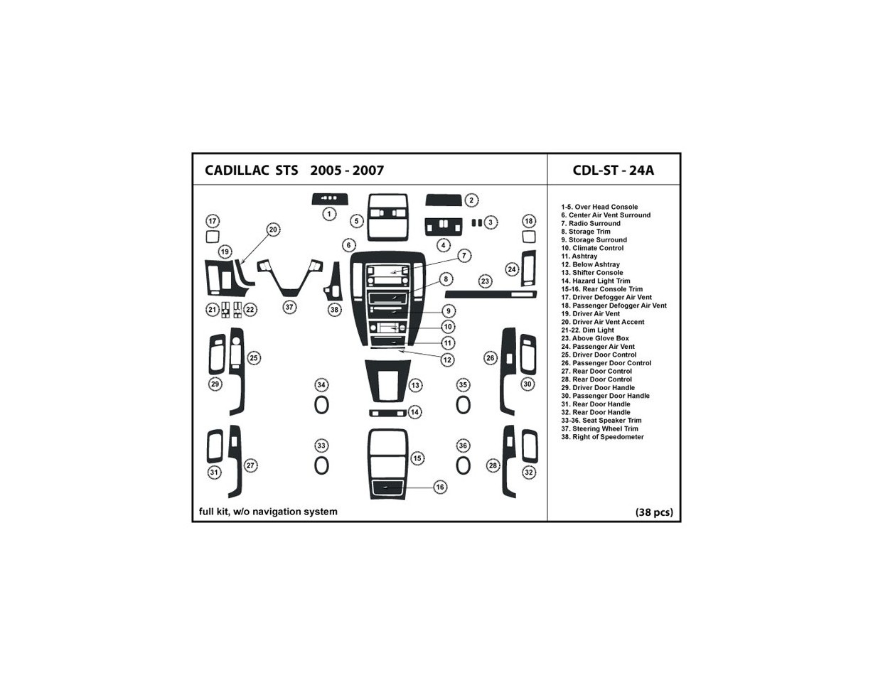 Cadillac STS 2008-2012 Full Set, With NAVI, Without NAVI BD Interieur Dashboard Bekleding Volhouder