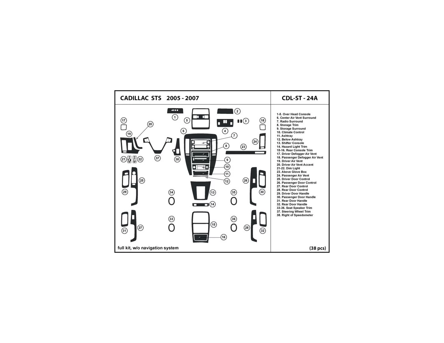 CADILLAC Cadillac STS 2008-2012 Full Set, With NAVI, Without NAVI Interior BD Dash Trim Kit €64.99