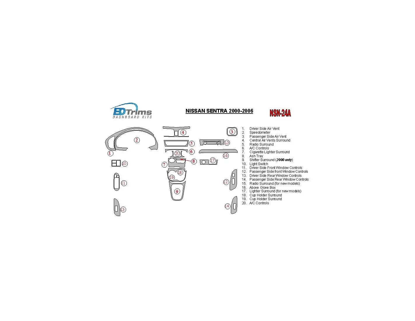 Nissan Sentra 2000-2006 Ensemble Complet BD Kit la décoration du tableau de bord - 1 - habillage decor de tableau de bord