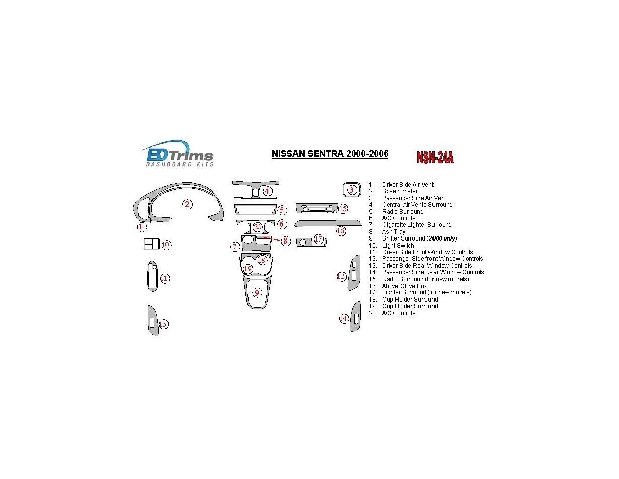 Nissan Sentra 2000-2006 Full Set Interior BD Dash Trim Kit