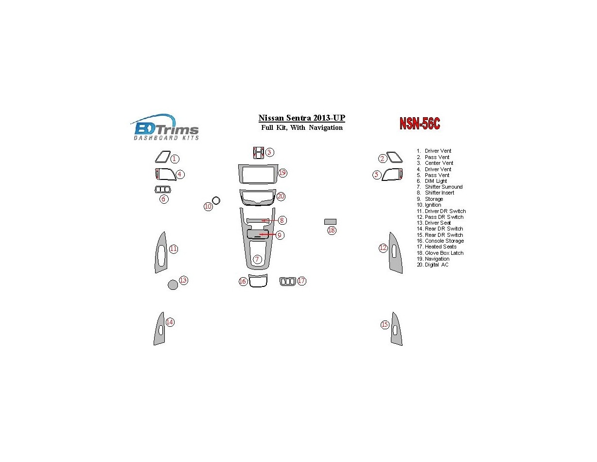 Nissan Sentra 2013-UP With NAVI Interior BD Dash Trim Kit