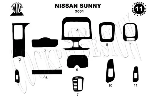 Nissan Sunny 01.2001 3M 3D Interior Dashboard Trim Kit Dash Trim Dekor 11-Parts