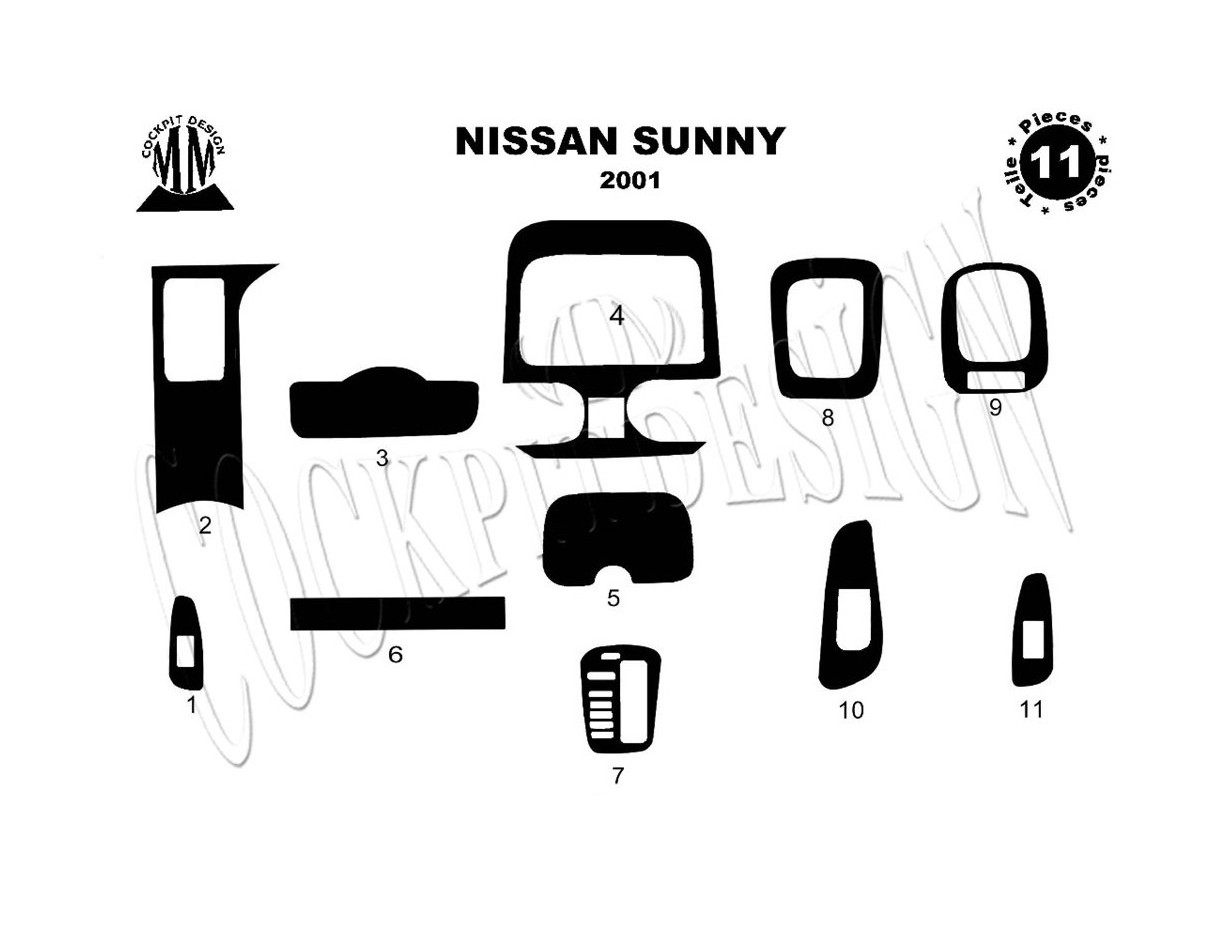 Nissan Sunny 01.2001 3M 3D Interior Dashboard Trim Kit Dash Trim Dekor 11-Parts