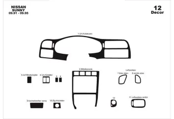 Nissan Sunny 91-95 Kit la décoration du tableau de bord 12-Pièce - 2 - habillage decor de tableau de bord