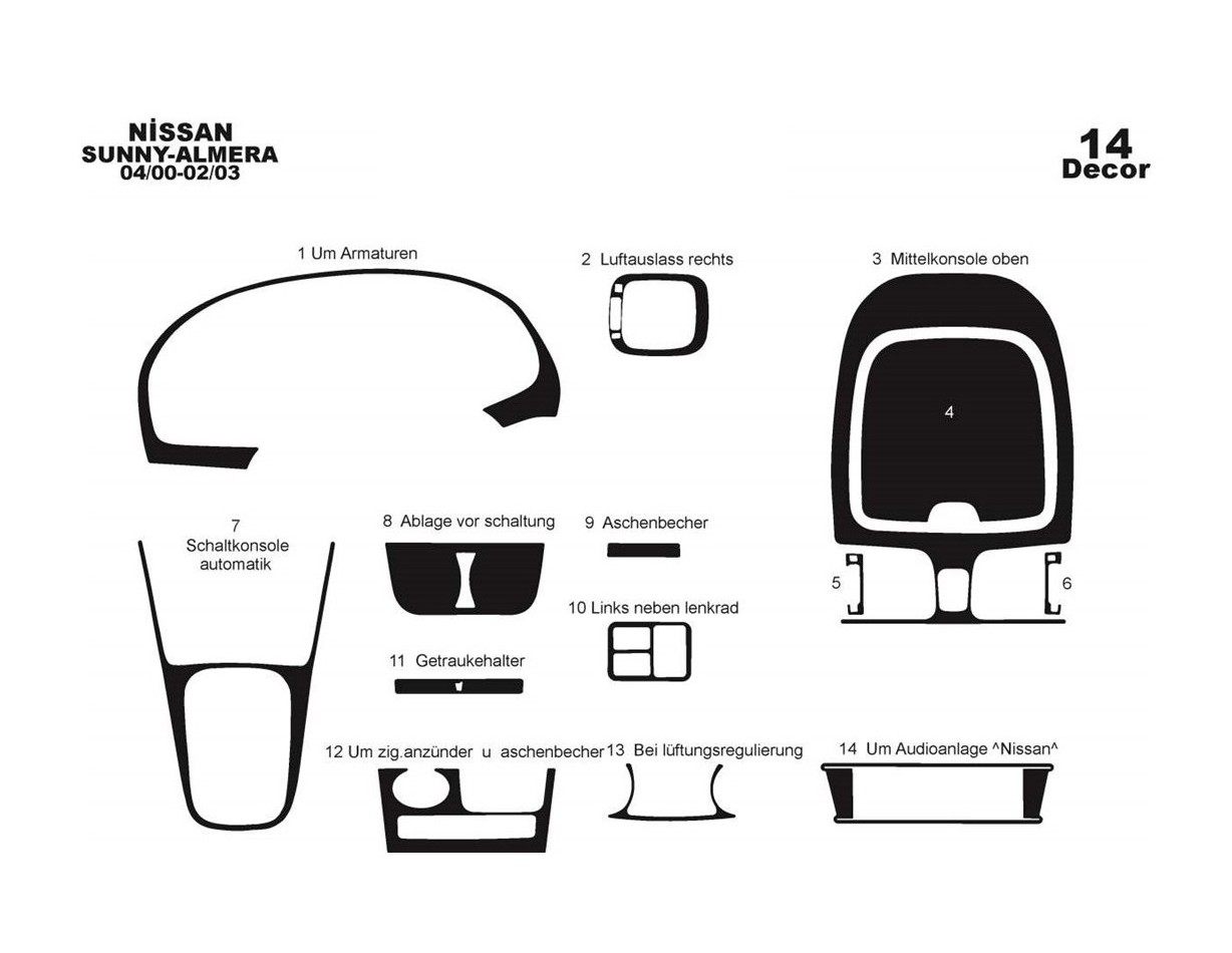 Nissan Sunny-Almera Arabian 04.00-02.03 3D Decor de carlinga su interior del coche 14-Partes