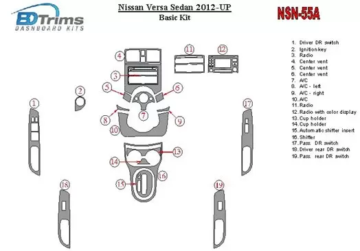 Nissan Versa 2012-UP Basic Set BD Interieur Dashboard Bekleding Volhouder