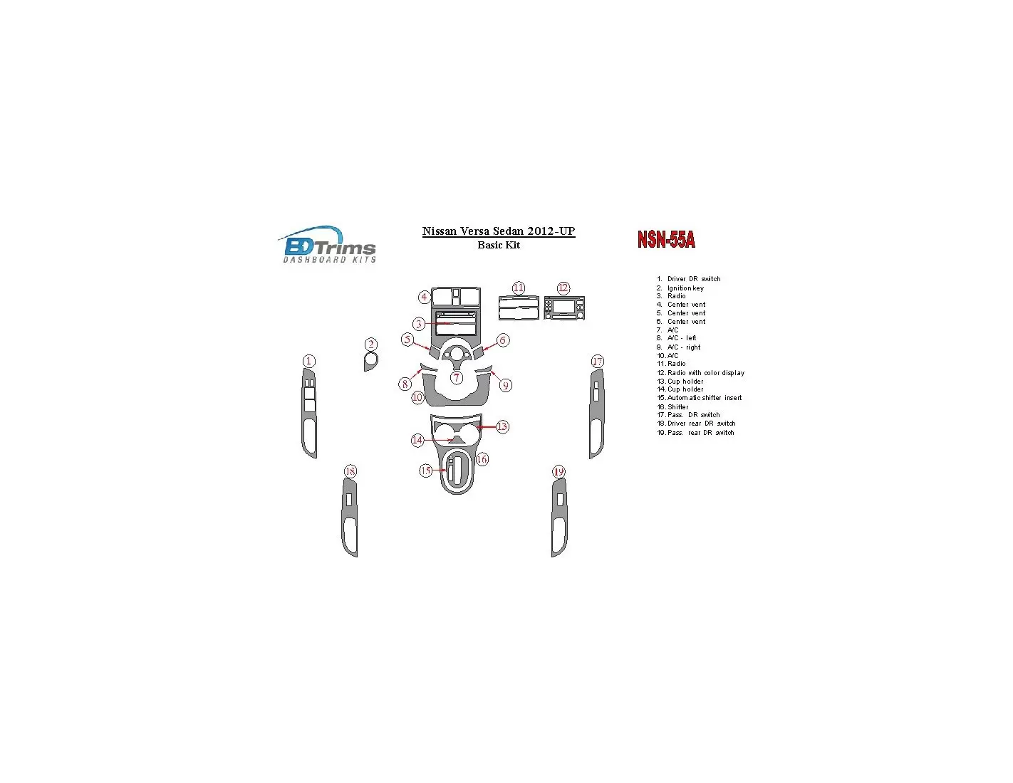 Nissan Versa 2012-UP Basic Set Decor de carlinga su interior