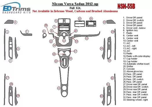 Nissan Versa 2012-UP Ensemble Complet BD Kit la décoration du tableau de bord - 1 - habillage decor de tableau de bord
