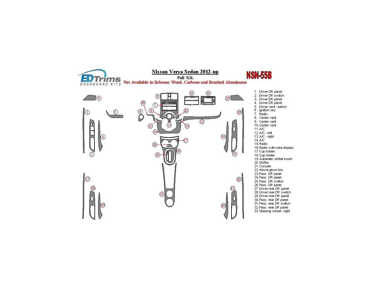 Nissan Versa 2012-UP Full Set Interior BD Dash Trim Kit