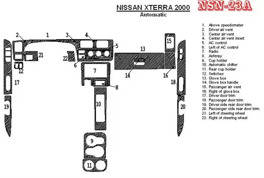 Nissan Xterra 2000-2000 Automatic Gearbox 22 Parts set BD innenausstattung armaturendekor cockpit dekor - 1- Cockpit Dekor Innen