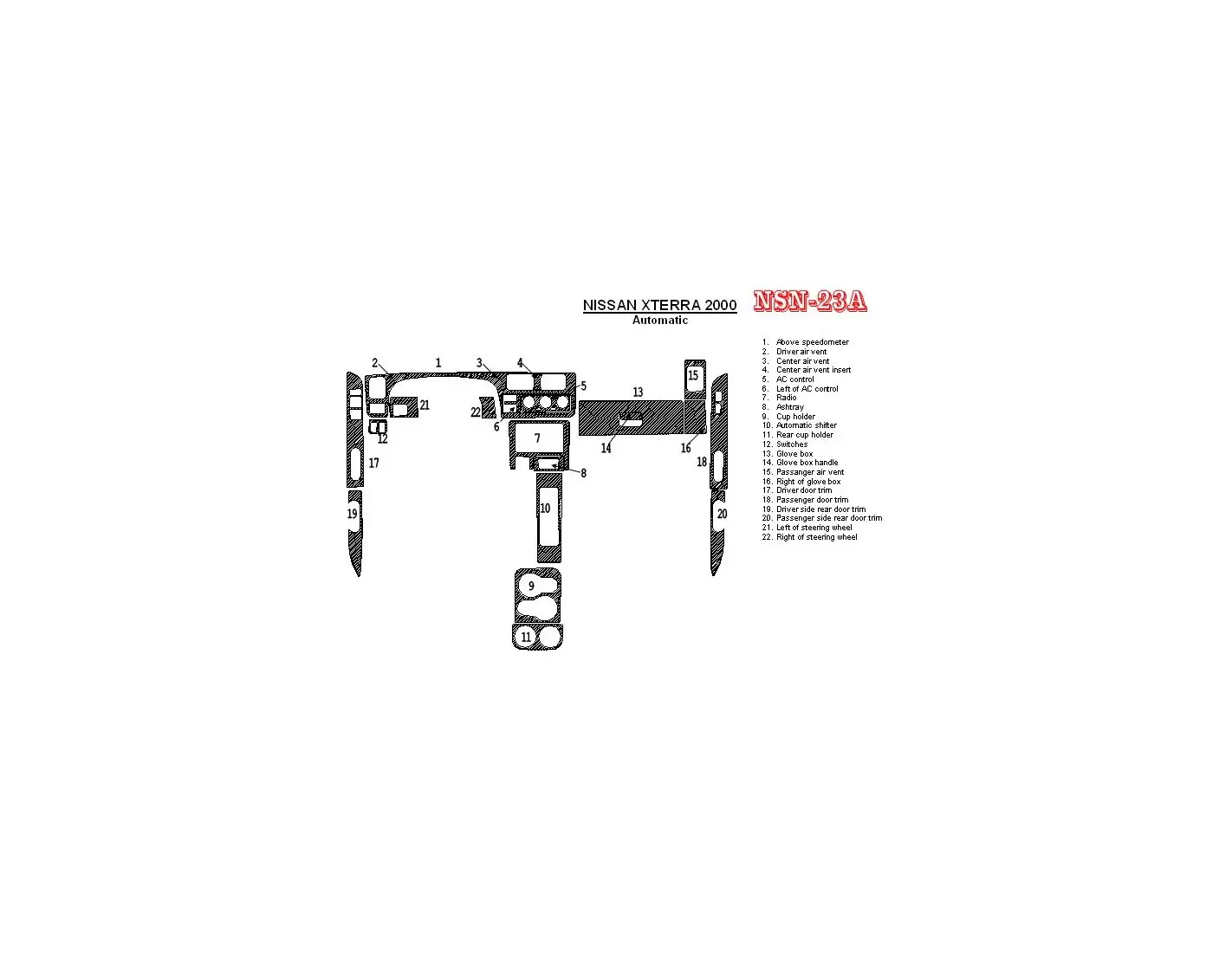 Nissan Xterra 2000-2000 Boîte automatique 22 Parts set BD Kit la décoration du tableau de bord - 1 - habillage decor de tableau 