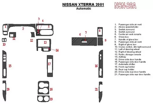 Nissan Xterra 2001-2001 Boîte automatique 21 Parts set BD Kit la décoration du tableau de bord - 1 - habillage decor de tableau 