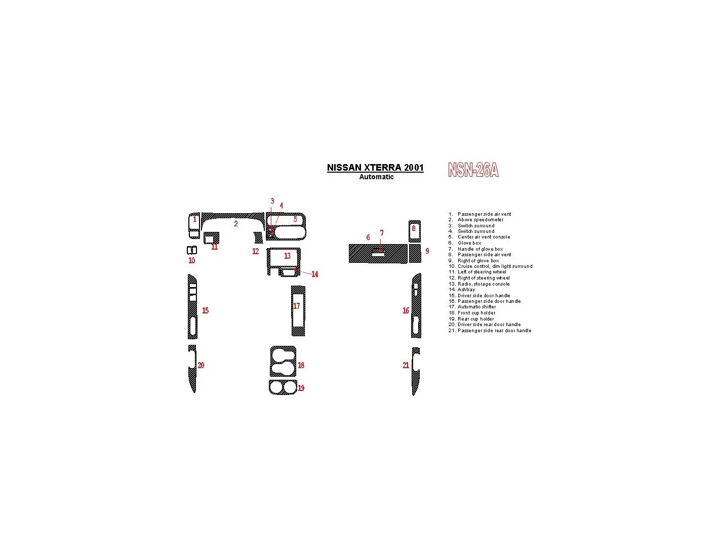 Nissan Xterra 2001-2001 Boîte automatique 21 Parts set BD Kit la décoration du tableau de bord - 1 - habillage decor de tableau 