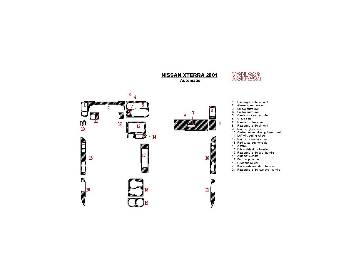 Nissan Xterra 2001-2001 Automatic Gearbox 21 Parts set Interior BD Dash Trim Kit