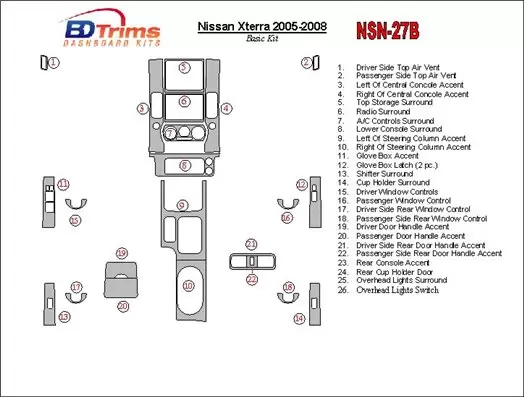 Nissan Xterra 2005-2008 Basic Set BD Interieur Dashboard Bekleding Volhouder