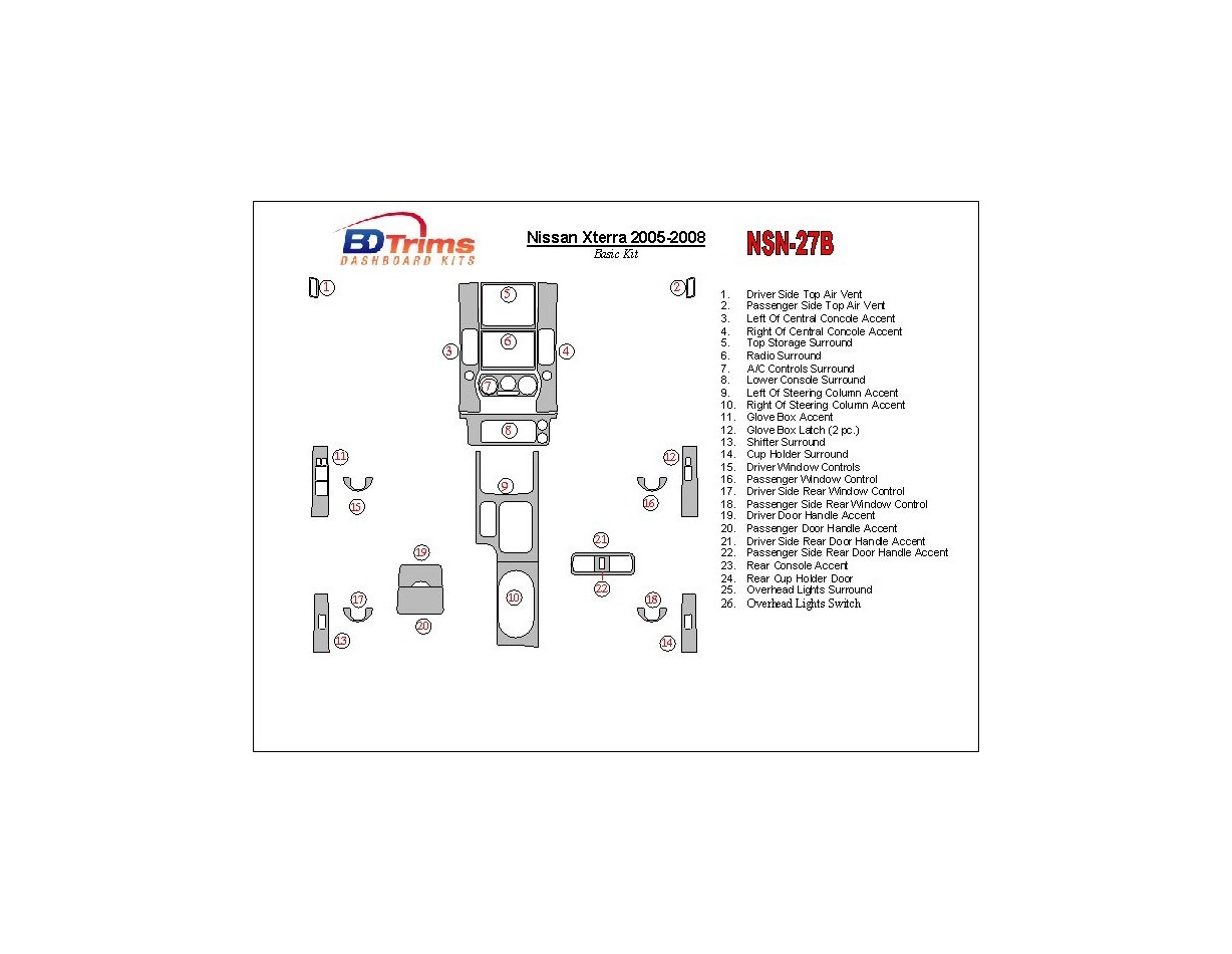 Nissan Xterra 2005-2008 Grundset BD innenausstattung armaturendekor cockpit dekor - 1- Cockpit Dekor Innenraum
