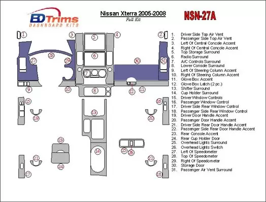 Nissan Xterra 2005-2008 Voll Satz BD innenausstattung armaturendekor cockpit dekor - 1- Cockpit Dekor Innenraum