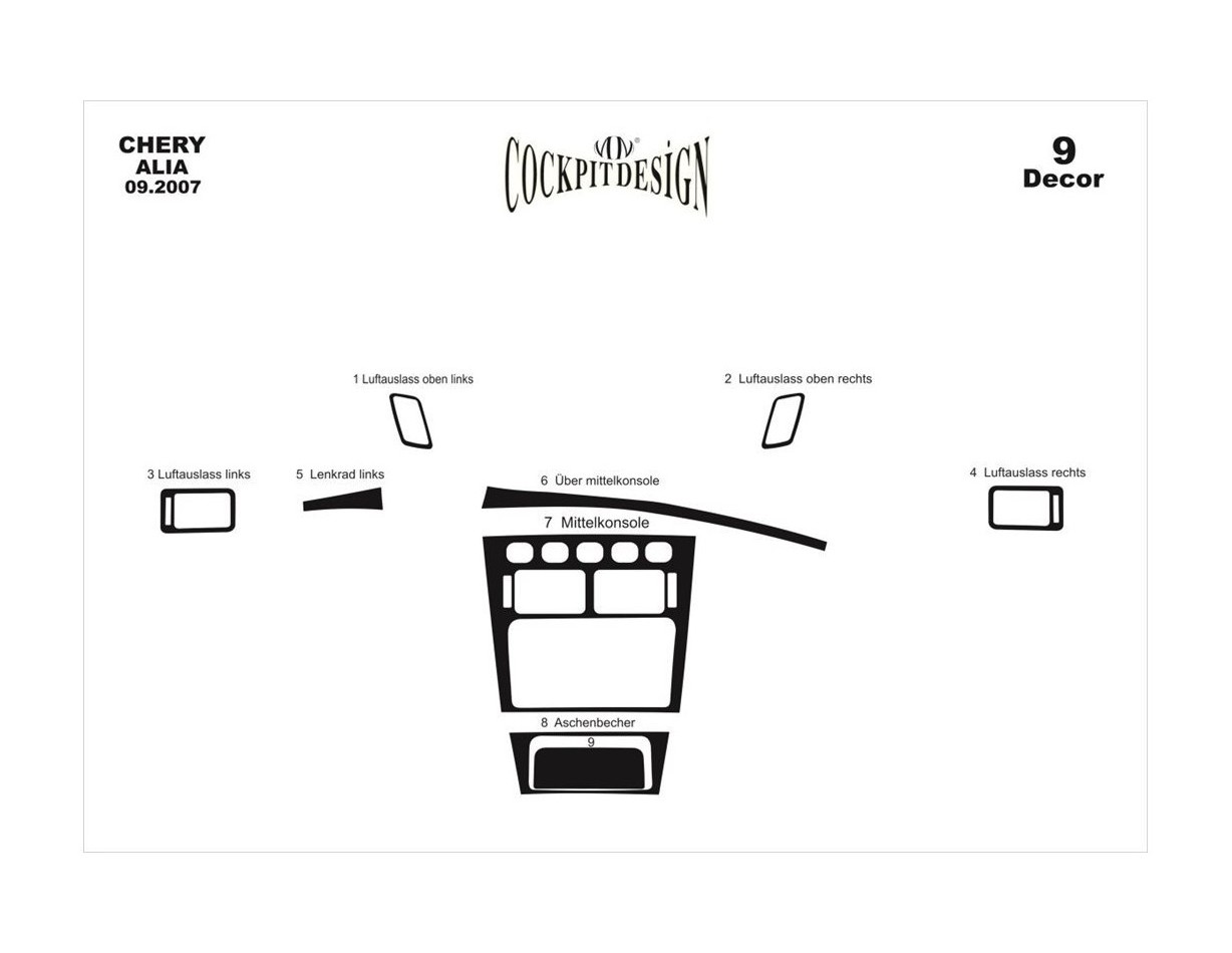 Chery Alia 2007 Mittelkonsole Armaturendekor Cockpit Dekor 9-Teilige - 1- Cockpit Dekor Innenraum