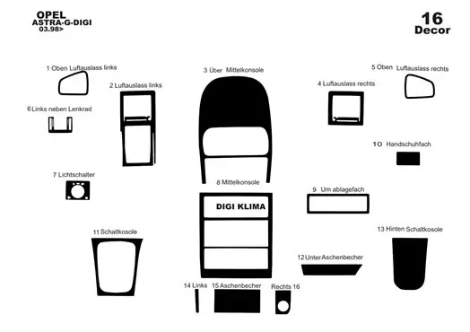 Opel Astra G 03.98-12.03 DIGI 3M 3D Interior Dashboard Trim Kit Dash Trim Dekor 16-Parts