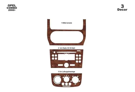 Opel Combo 01.2008 3D Inleg dashboard Interieurset aansluitend en pasgemaakt op he 3 -Teile