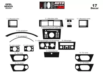 Opel Meriva 02.03-12.07 3M 3D Interior Dashboard Trim Kit Dash Trim Dekor 17-Parts