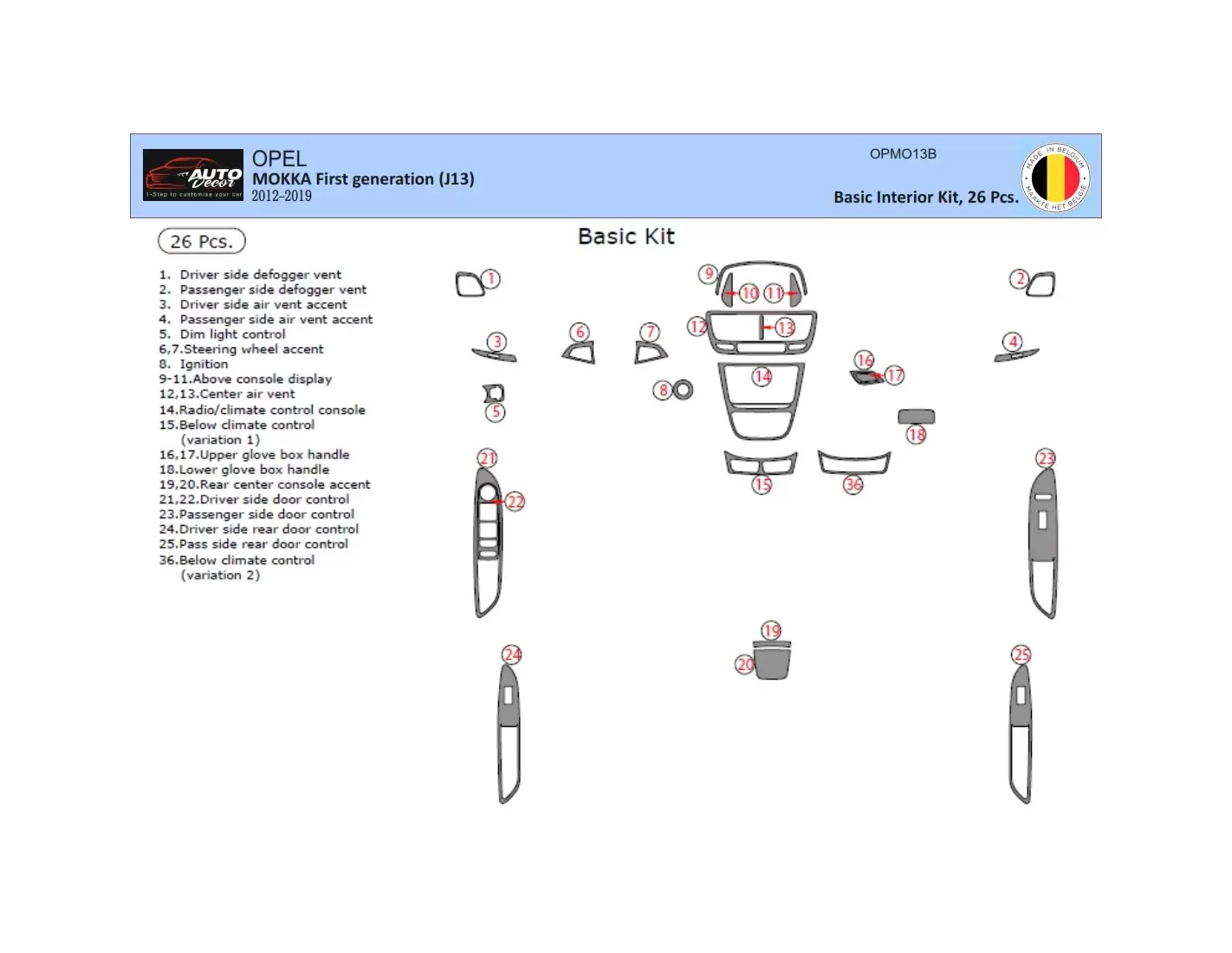 Opel Mokka ab 2012 3M 3D Interior Dashboard Trim Kit Dash Trim Dekor 35-Parts