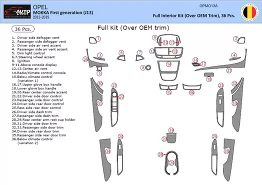 Opel Mokka ab 2012 3M 3D Interior Dashboard Trim Kit Dash Trim Dekor 35-Parts