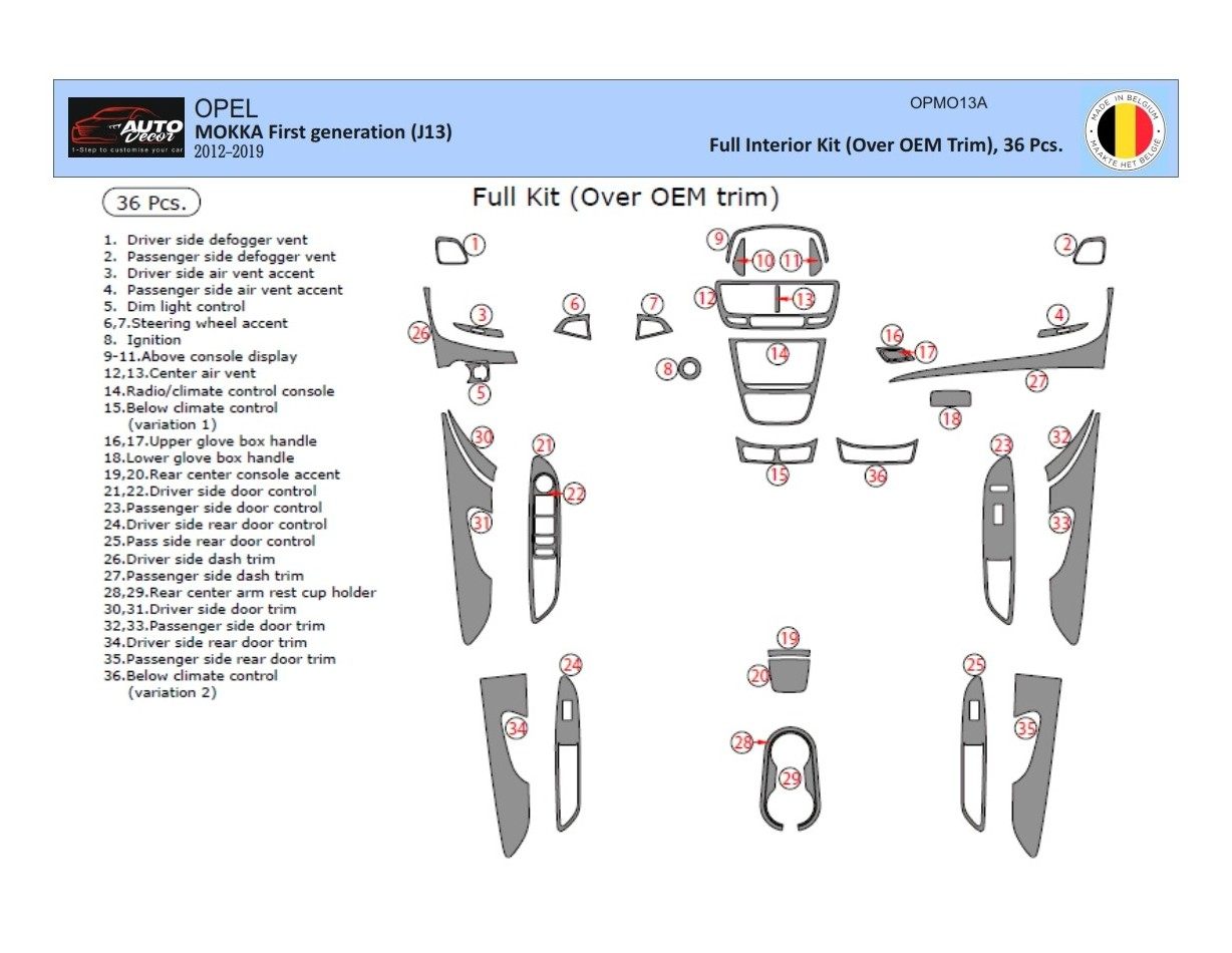 Opel Mokka ab 2012 3D Inleg dashboard Interieurset aansluitend en pasgemaakt op he 35-Teile
