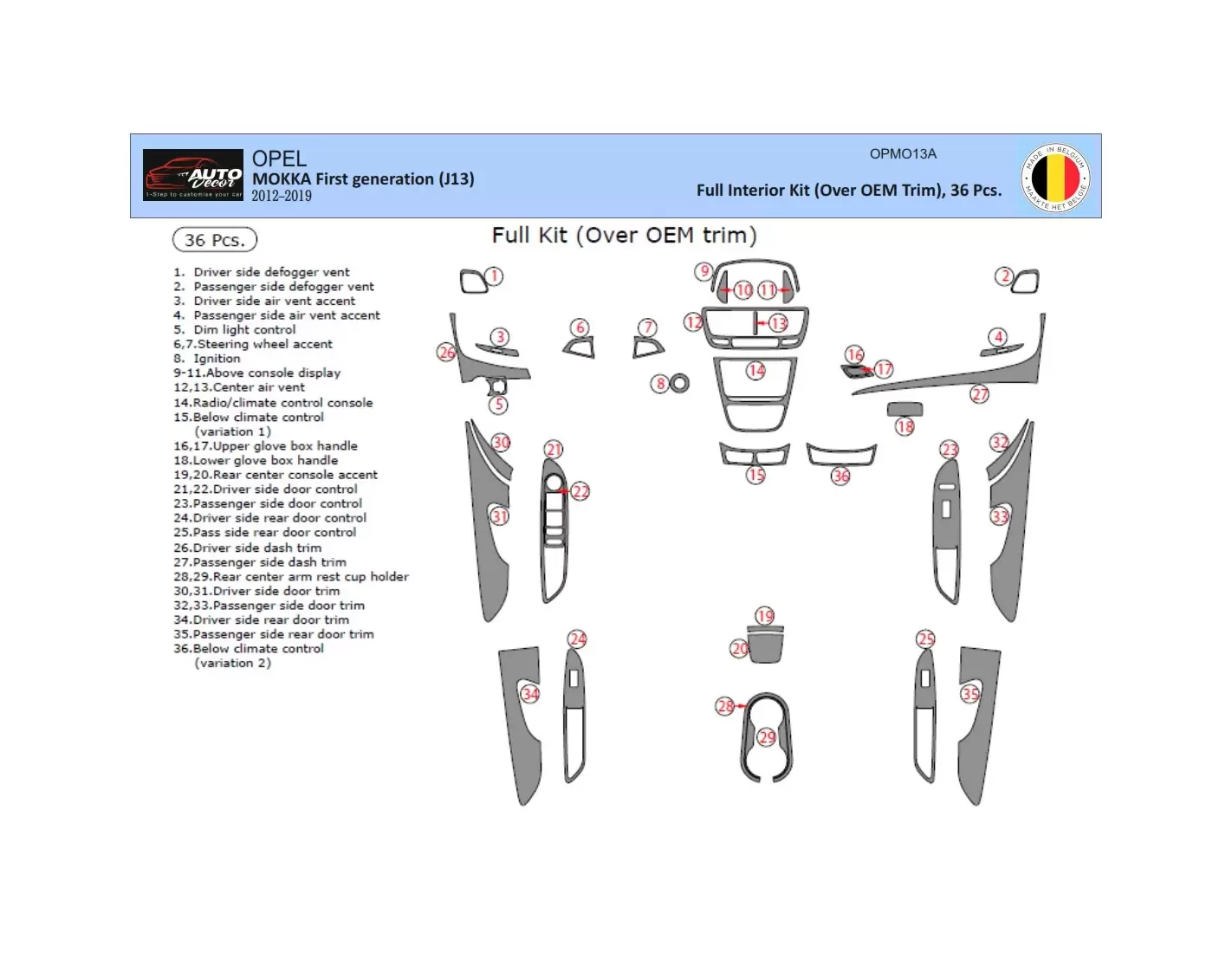 Opel Mokka ab 2012 3M 3D Interior Dashboard Trim Kit Dash Trim Dekor 35-Parts