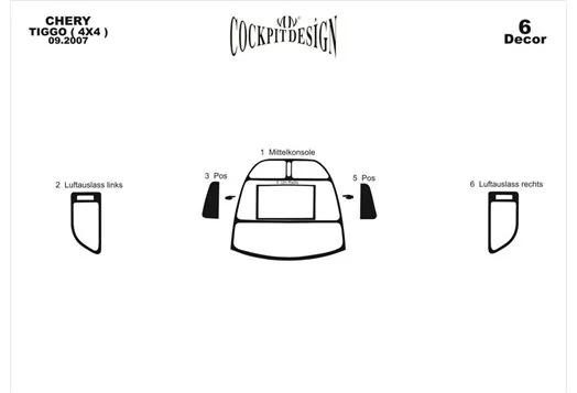 Chery Tiggo 4x4 09.2007 3M 3D Interior Dashboard Trim Kit Dash Trim Dekor 6-Parts