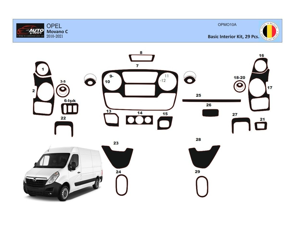 Opel Movano 01.2010 3M 3D Interior Dashboard Trim Kit Dash Trim Dekor 29-Parts