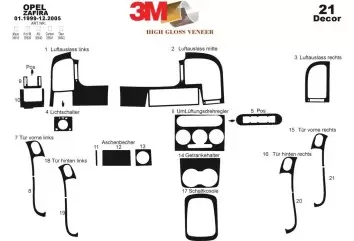 Opel Zafira A 01.99-12.05 3M 3D Interior Dashboard Trim Kit Dash Trim Dekor 21-Parts