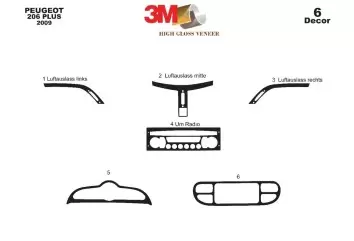 Peugeot 206 Plus 01.2009 3M 3D Interior Dashboard Trim Kit Dash Trim Dekor 6-Parts