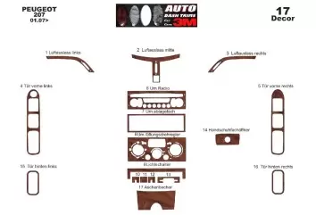 Peugeot 207 01.2007 3M 3D Interior Dashboard Trim Kit Dash Trim Dekor 17-Parts